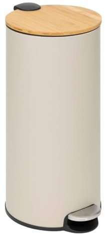 5five - Poubelle de Cuisine à Pédale Modern Color - Beige - 30L - Couvercle en Bambou, Seau Amovible - Pour Maison, Buanderie