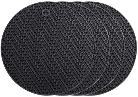 4Pcs JYTDBCS Silicone Pot Mat for Hot Pots and Pans Hot Pads Durable Non Slip Coasters Heat Resistant Mats Durable Flexible(Black)