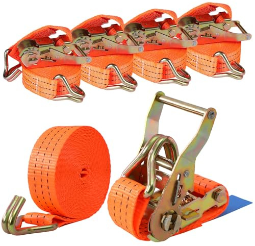 Pamatio 4 x 3000 KG Ratchet Straps, 6M x 40mm Heavy Duty Ratchet Strap Tensioning Belts with Double Hooks, 6600 lbs,Adjustable Tie Down Strap Lashing Straps for Motorcycles, Car, Trailer