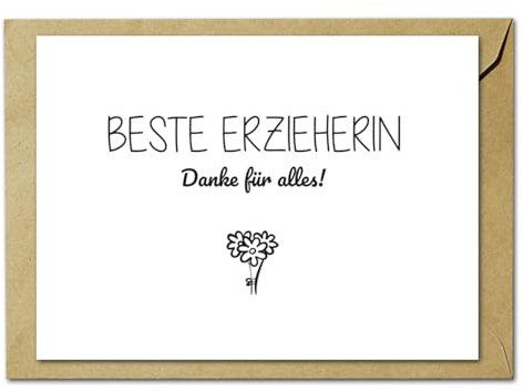 Generisch Edle und hochwertige Grußkarte Dankeskarte für die Erzieherin mit Umschlag aus Kraftpapier und goldenem Herzaufkleber. Beste Erzieherin Grußkarte. Danke für alles. Kartenglück.