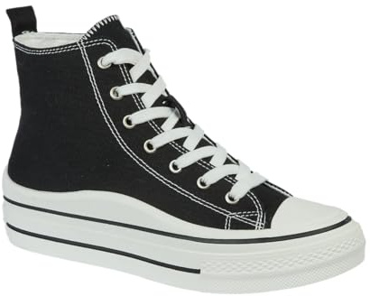 Urban Jacks Women’s High Top Canvas Trainers-Black-6