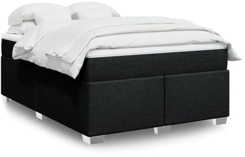 IKAYAA Boxspringbett 140x200 mit matratze und Topper Polsterbett 140x200 mit matratze Bett mit matratze und lattenrost Stoff-Schwarz-140 x 200 cm