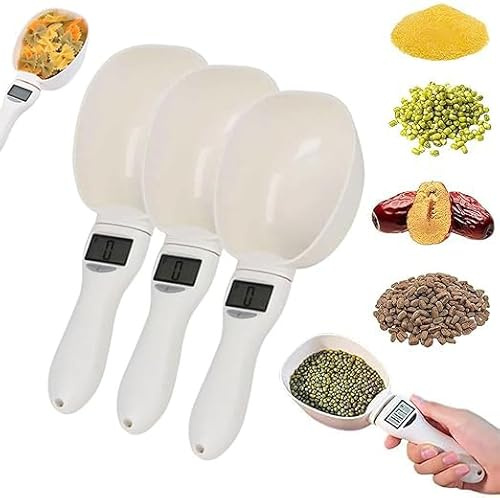 Electronic Measuring Spoon with LCD Screen, 2025 New Digital Measuring Spoon, 800g / 0.1g High Precision Food Measuring Scoop Scale with Measuring Spoons for Food, Coffee,Spices, Dog Cat Food (3PCS)