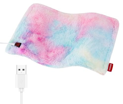 Comfheat USB Heating Pad, 5V Travel Heat Pads for Outdoor Camping, 3 Heat Settings & Auto Shut Off, USB Powered Small Heating Pad for Pain Relief Abdomen Cramps (16x 12) (Non-Chargeable) Colorful