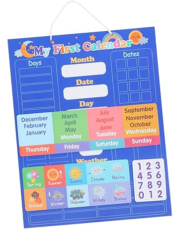 Warmhm Cognitive Whiteboard Educational Calendar Weather Chart Toddlers Learning Center Wall Hanging Boys and Girls Early Educational Calendar Chart