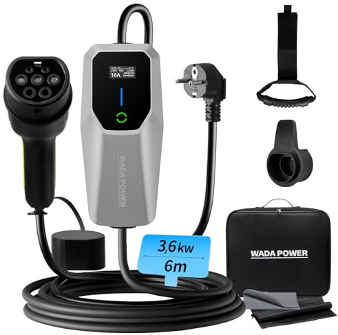 WADA POWER Cavo Ricarica Auto Elettrica 3,68kW [16A, 6M]: Portatile Caricatore Auto Elettriche Monofase Tipo 2 con Spina Schuko, EV Charger con LCD Controllo Digitale, IEC 62196-2