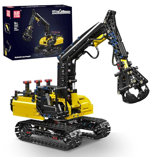 SHHFWU 17077 Technik Holzgreifer Raupenbagger Modellbausatz, manuelle und pneumatische Funktionen, 866 Teile Schwerlastkran LKW-Bauset für Erwachsener