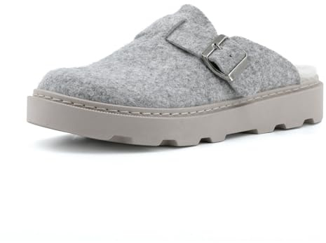 JOMIX Zoccoli Invernali Donna Feltro Pantofole Zeppa Soffice Tomaia Coprente Platform Comfort Cinturino Regolabile Fibbia Suola Spessa Antiscivolo Mule Per Casa Ufficio Lavoro ESW2530 Grigio 38