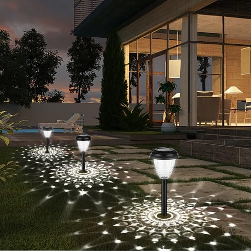 MIFXIN New 6 Pack Solar Outdoor Garden Lights, Solar Waterproof Path Lights, LED Auto Switch Up to 12 Hours, with Warm White Light for Garden Lawn, Driveway, Patio, Path (White Light)