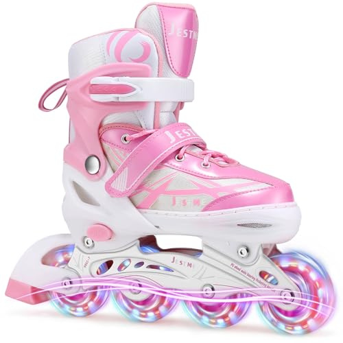 Pattini in linea per bambini ragazze, Pattini in linea regolabili a rotelle per bambini all'interno all'aperto ragazze bambini (rosa, M(CN35-38))