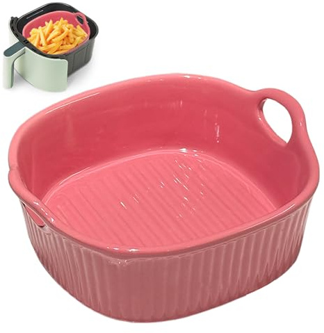 LUPATDY Plats à Four en Céramique 650 ml, 17,8 cm Plats de Carrés Cuisson avec Poignées, viande, Légumes, pour Friteuse à Air Chaud, Four, Micro-ondes (Rouge)