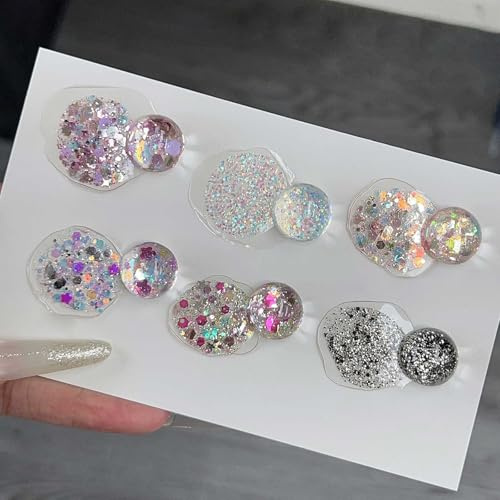 ADHERE 6er Glitter-Flakes-Gel-Set mit Bürste, ‌Glitzer-Glitzerpartikel & Schimmernder Gel-Lack‌ | Für Nageldesign, Maniküre-Salon & DIY für Zuhause
