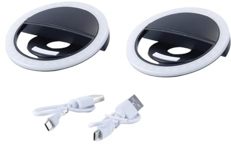 Ausi 2 pcs Selfie Ring Light, Rechargeable Portable Clip-on Selfie Fill Light for All Smart Phones Photography, Camera Video, Girl Makes up, Rotatable Flash Lamp (Black)