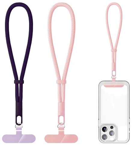 Grosion 2 PCS Adjustable Wrist Strap for Phone,Universal Phone Wrist Strap,Anti theft Lanyard Wristlet for Phone Case with 2 Patches (Pink,Purple)