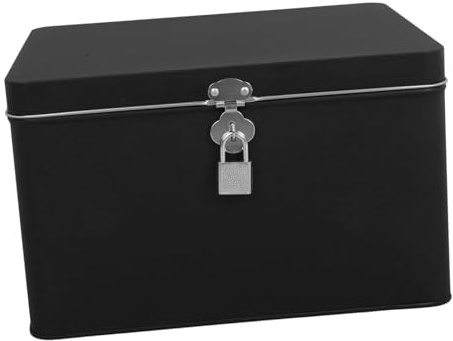Toyvian Abschließbare Aufbewahrungsbox mit Schloss aus Blech Quadratisch Schwarz Robust und Vielseitig für Zuhause Kleiner Bonbondose aus Metall