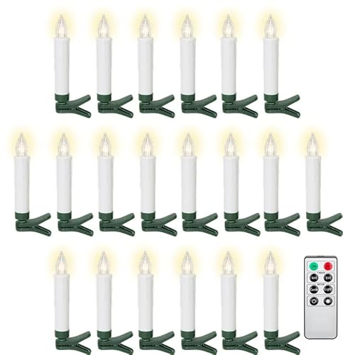 goobay Set de 20 velas LED inalámbricas para árbol de Navidad con mando a distancia, temporizador y pinzas, luz blanca cálida (2600 K), regulables, a pilas, 77754