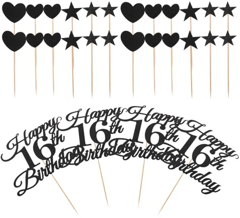 Alipis Juego De 10 Decoraciones para Pastel Años Brillantes con Número Estrellas y Corazones Recortados Adornos Reutilizables para Tartas y Cupcakes Fiesta de Cumpleaños Adolescente