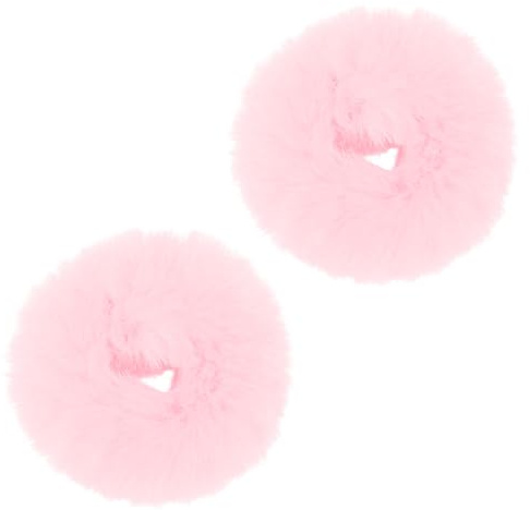 2 Pezzi Elastici per Capelli con Pompon Rosa, Carini Pompon Fascia, Piccoli Elastici in Pelliccia Pelosa per Ragazze e Donne (Rosa)