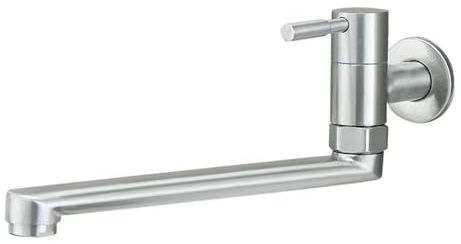 XSDSM Rubinetto A Muro per Lavello Rubinetto Solo Acqua Fredda Girevole A 180° Miscelatore Cucina Monocomando In Acciaio Inossidabile Spazzolato,25 CM