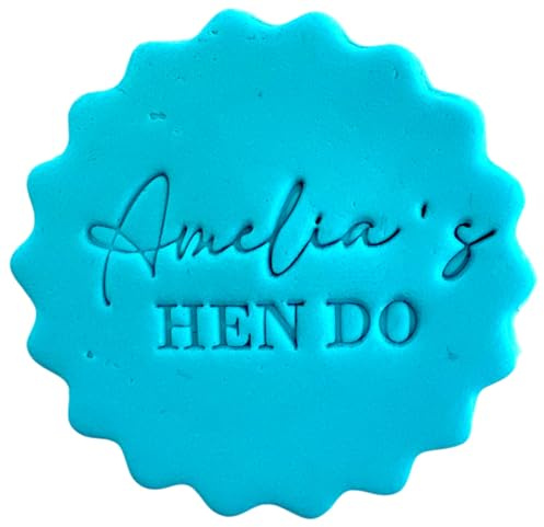 Personalised Cookie Stamp with Free Scallop Cutter, Custom Name Hen Party Bridal Shower, 5cm Acrylic Biscuit Embosser, Food-Safe Plastic Baking Tool, Fits M&S All Butter Biscuits (Design 1)