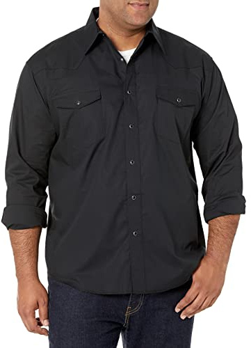 Wrangler Men's Sport Western Basic Two Pocket Long Sleeve Snap Shirt Shirt, Black, 3X