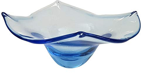 Oberstdorfer Glashütte Dekoschale mundgeblasen eckige Glasschale blau transparent moderner Zierteller Durchmesser ca. 14 cm Höhe ca. 7 cm
