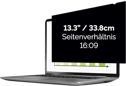Fellowes PrivaScreen™ Black Out Sichtschutzfilter Blendschutz Blaulichtfilter für Laptops mit 13,3 Zoll (Seitenverhältnis 16:9, 295 x 165 mm) Einfaches Anbringen/Entfernen dank Quick-Reveal-Laschen