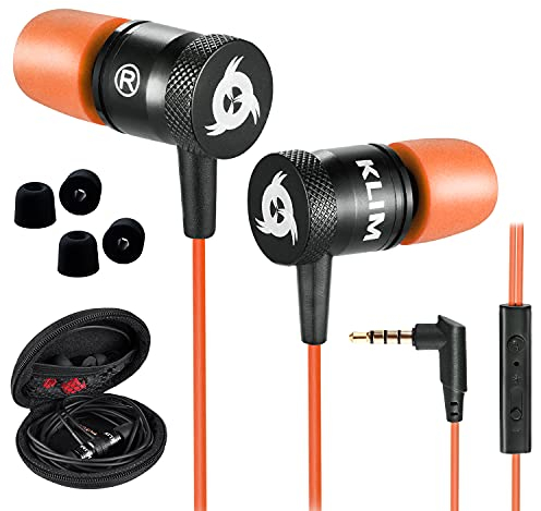 KLIM Fusion Ecouteurs Haute Qualité Audio - Durables + Garantis 5 Ans - Innovant - Ecouteur Intra-auriculaire avec Mousse à Mémoire de Forme et Microphone - Prise Jack 3,5mm - Version - Orange