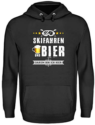 Skifahrer T-Shirt Hoodie Ski & Bier für Winterurlaub - Unisex Kapuzenpullover Hoodie -XXL-Jet Schwarz