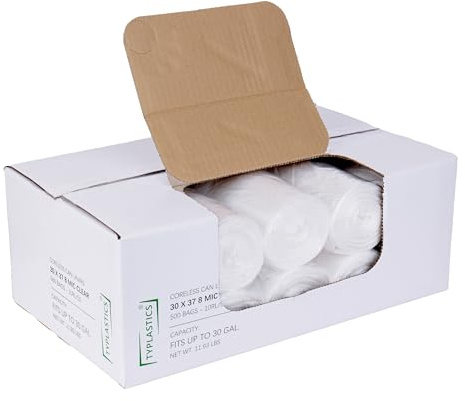 TYPLASTICS Bolsas de basura transparentes de 20 a 30 galones, 30 x 37 pulgadas, bolsas de basura HD, caja de 500 unidades