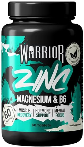 Warrior Zinc and Magnesium Tablets – 60 Tabs – Contains Vitamin B6 – High Strength Over 1000mg Per Serving – Supplement to Improve Sleep Quality, Recovery – Suitable for Vegans & Vegetarians
