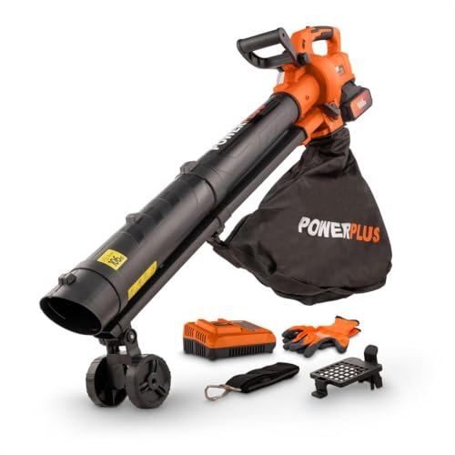 Powerplus Dual Power Akku-Laubbläser POWDPGSET35-40 V Akku-Laubbläser, 3-in-1: Häckseln, Blasen und Saugen, 210 km/h maximale Luftgeschwindigkeit, Mit Batterie und Ladegerät