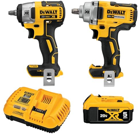 Dewalt 20V MAX* XR Impact Wrench, Cordless Kit, 1/2-Inch Mid-Range and 3/8-Inch Compact, 2-Tool (DCK205P1)