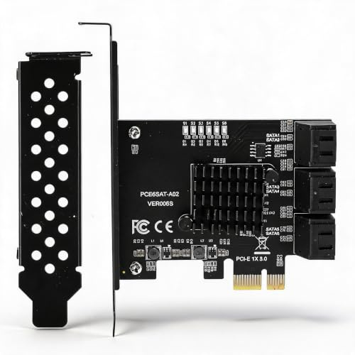 PCIe Controller Karte, Hochgeschwindigkeits 6 Port Erweiterungs Speicheradapter mit ASMedia ASM1166 PCIe 3.0 x1 Schnittstelle, Plug and Play für PC Server, Schwarz, 1 Stück
