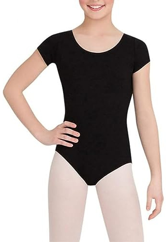 SHADOW DANCE UK - Girls Short Sleeve Black Leotard for Ballet & Dance – Durable & Flexible Gymnastics Leotards for Girls, School Sport Outfit, Ballet Tights Compatible (Black, Age 7-8 Years)