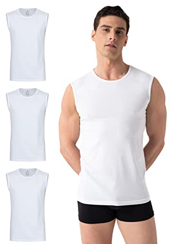 Burnell & Son Unterhemd Herren Ärmellos mit Rundhals 3er Pack - Muskelshirts Herren aus Baumwolle Slim Fit Weiss M