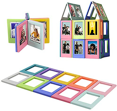 Elinala Bilderrahmen, magnetisch, Mini-Fotorahmen, 10 Stück, bunt, Magnetkombination, 3 Zoll, änderbar, kreativ, Mini-Polaroid, Basteln, Bilderrahmen
