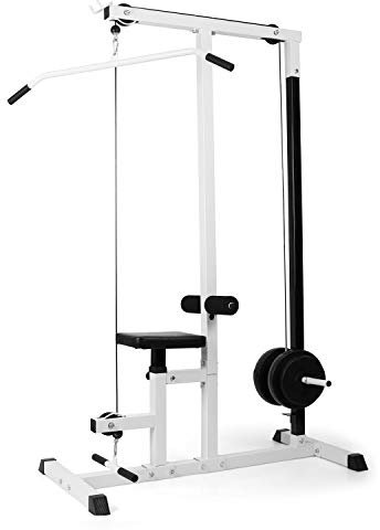 Klarfit Roughneck Latzug Kraftstation - Seilzug Fitness Station zum LAT-Ziehen, Kabelzugstation zum Rudern mit oberem und unterem Seilzugausgang, gepolsterte Sitzflächen, antikweiß