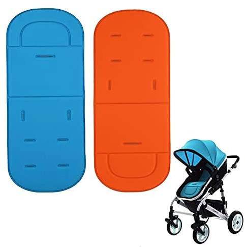 Adesugata Universal-Kinderwagenkissen, 2 Stück, atmungsaktiv, schweißabweisend, schützt vor Flecken, tragbar für Kinderwagen, Buggy, Autositz (blau + orange)