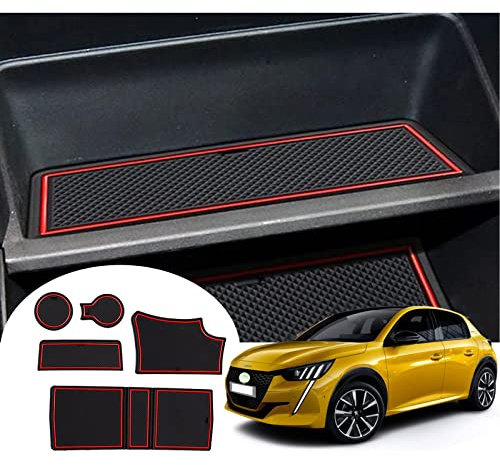 GAFAT Kompatibel mit Peugeot 208 e-208/2008 e-2008 Restyling 2025 2026-2020 Antirutschmatten, Mittelkonsole Armlehne Gummimatten Zubehör Non-Slip Mats für Getränkehalter Matte, Türnaht (Rot)
