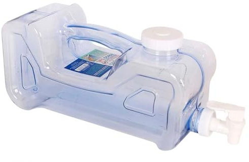 Tradineur - Dispensador de bebidas de plástico 3,8 litros con grifo y asa, 16 x 12,5 x 40 cm, botella dispensadora agua para frigorífico, tanque, garrafa reutilizable con grifo para nevera