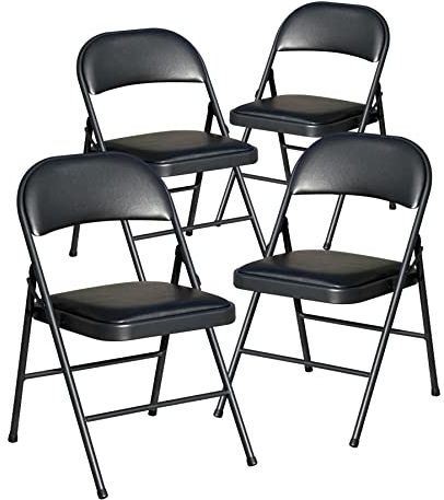 BOOSDEN Silla Plegable Pack 4, Silla Plegable Acolchada, Sillas Plegables Comedor, Silla Plegable Cocina, para Cocina, Comedor, Oficina, Exterior, Jardín y Balcón, Negra