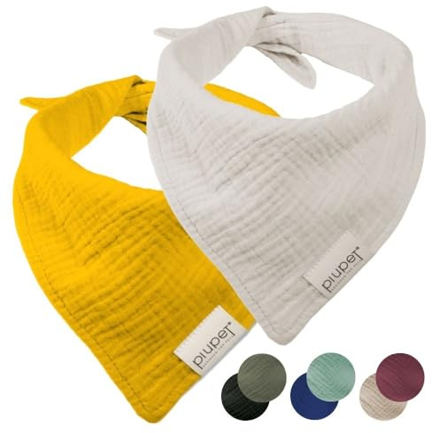 PiuPet® 2er Set Hundehalstuch - Bandana für Hunde - Gelb/Grau (S) | Halstuch für Hunde, 100% Baumwolle, Weiches Musselin, atmungsaktiv, Hundezubehör, waschbar, für große & kleine Hunde