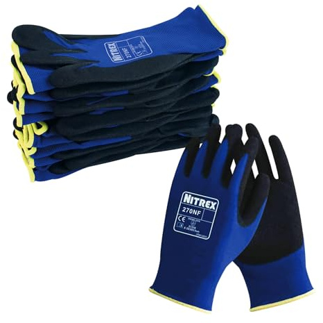 NITREX 270NF 10 Pairs of Gardening Gloves, Sandy Nitrile Palm Coating, Abrasion and Tearing Protection, Reduces Hand Fatigue, Blue/Black, Size 11