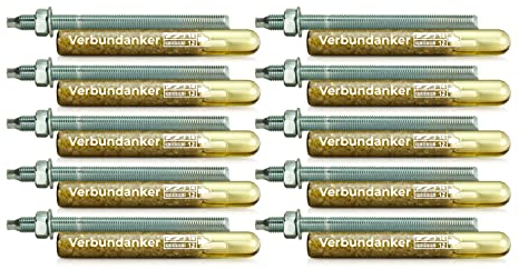 Isolbau Verbundanker Set - Verbundankerpatrone styrolfrei V12 + Ankerstange verzinkt M12 x 300 - ETA/ETAG Zulassung - 10 Stück