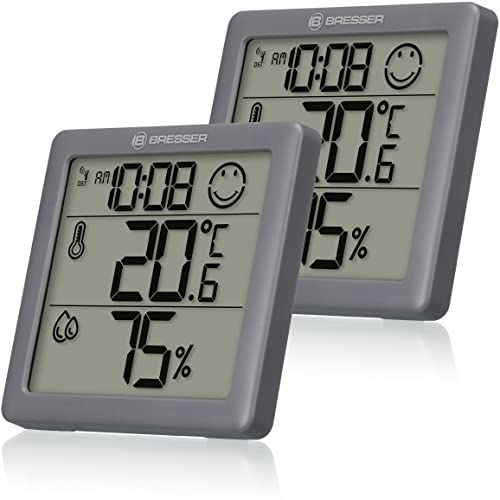 Bresser Climate Smile Lot de 2 thermomètres hygromètre à poser ou à fixer au mur avec indicateur de température ambiante en forme de smiley Anthracite