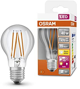 Osram Star+ LED-Lampe mit Tageslichtsensor für E27-Sockel, Filament-Optik,Warmweiß (2700K), 470 Lumen, Ersatz für herkömmliche 40W-Leuchtmittel, nicht dimmbar, 4-er Pack