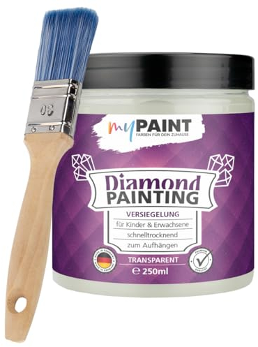 myPAINT® Diamond Painting Versiegelung 250ml inkl. Pinsel - hochtransparente Diamond painting Fixierung - Staubschutz und Glanzeffekt- Diamond painting Versiegelung Set - Made in Germany