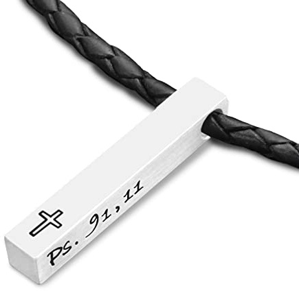 Kette zur Konfirmation Kommunion Stabkette FBML HOLY Lederkette Junge Kreuz Firmung Geschenk Kette mit Gravur Bar