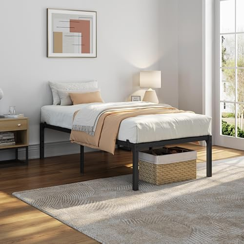 Yaheetech 41cm Single Metal Bed Frame 3ft, Heavy Duty Steel Slat Support | 90 x 190 cm, 204kg weight capacity, non-slip mattress foundation, no box spring needed, under-bed storage, easy assembly
